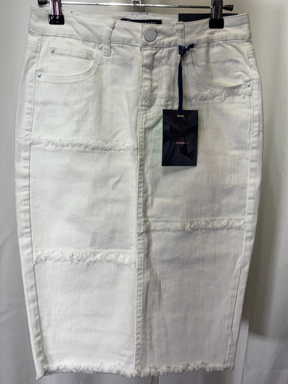Boom Boom Jeans White Frayed Denim Midi Pencil Skirt 2677 - Picture 1 of 11